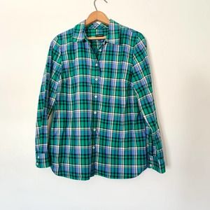 Talbots Green Plaid Cotton Button Up Top Medium